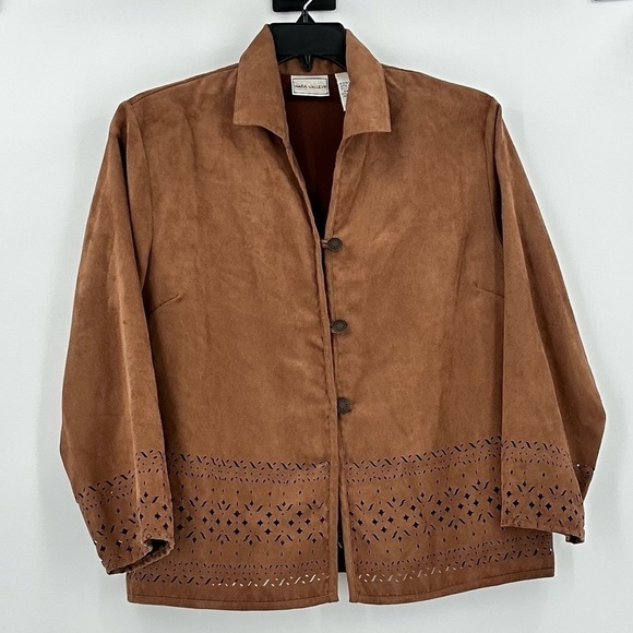 Napa Valley Jackets & Blazers - NAPA Valley Women’s Tan Faux Suede Button Down Perforated Jacket Size Large